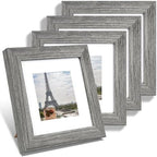 Hongkee 6x6 Picture Frame Set of 4, Made of Glass and Grey Wooden Frame - Display Picture 4x4 with Mat or 6 x 6 Without Mat, 6x6 Photo for Wall or Tabletop by Hongkee