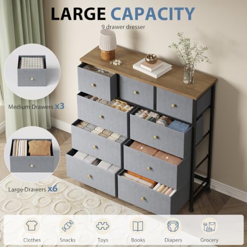 DUMOS 9 Drawer Dresser for Bedroom, Storage Organizer Chest of Drawers - Image 4