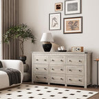 Xixini 59.1" Wide 9-Drawer Farmhouse Dresser for Bedroom, Light Grey - Image 2