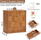 LEYAOYAO Fluted 5 Drawers Dresser for Bedroom Set of 2, 34" Tall Modern Chest of Drawers with Metal Handle, Curved Profile Design,Brown Wood Drawer Organizer for Bedroom, Living Room, Hallway - Image 2