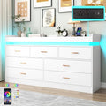 Hlivelood 7 Drawer Dresser with LED Light and Charging Station, Modern Chest of Drawers for Closet, Wide Drawer Organizer Cabinet for Bedroom, Living Room, Entryway, Hallway, White by Hlivelood