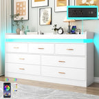 Hlivelood 7 Drawer Dresser with LED Light and Charging Station, Modern Chest of Drawers for Closet, Wide Drawer Organizer Cabinet for Bedroom, Living Room, Entryway, Hallway, White by Hlivelood