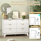 Wodeer 6 Drawer Fluted Dresser for Bedroom, Mid Century Modern Dresser with 6 Drawers, Dressers & Chests of Drawers with Metal Handle, TV Stand & Storage Organizer for Entryway, Hallway, White - Image 6