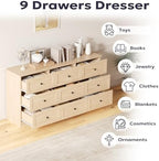 Furnify 9 Drawer Dresser, 59" Wide Dresser for Bedroom, Modern Large Chest of Drawers, TV Stand for 65 inch, Storage Organizer with Metal Handles for Bedroom, Living Room, Hallway, Natural - Image 4