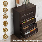 LOUVIXA Farmhouse Dresser 5 Drawer, Bedroom Chest of Drawers, Dressers with 5 Drawers, Wooden Dressers for Bedroom, Living Room, Tv Stand, Entryway(Vintage Brown) - Image 6