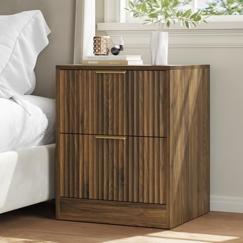 7 Drawer Dresser & 2-Drawer Nightstand Set 3-Piece, Walnut丨55 Wide Bedroom Set Night Stand Set of 2 with Metal Handle, Fluted Wood Chest of Drawers Storage Dressers Set for Bedroom - Image 5