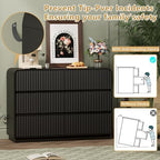 Wodeer Black Dresser Fluted 6 Drawers Dresser for Bedroom, 47" Wide Wood Chest of Drawers with Hidden Handles & Rounded Corners, Modern TV Stand Storage Cabinet for Living Room, Hallway, Entryway - Image 6