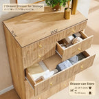 Aitjunz Fluted Dresser for Bedroom with 7 Drawers,45" Tal Modern Chest of Drawers with Metal Handle, Wooden Closet Clothes Storage Organizer for Living Room, Hallway, Natural Oak - Image 3