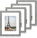 Hongkee 11x14 Picture Frame Set of 4, Made of Real Glass and Grey Wooden Frame, Display 8x10 Pictures with Mat or 11 x 14 Posters without Mat for Wall Mounting, Gallery Photo Frames by Hongkee
