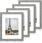 Hongkee 11x14 Picture Frame Set of 4, Made of Real Glass and Grey Wooden Frame, Display 8x10 Pictures with Mat or 11 x 14 Posters without Mat for Wall Mounting, Gallery Photo Frames by Hongkee