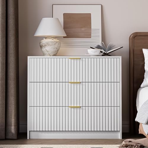 MAISONARIA White Fluted Dresser for Bedroom, 32 Inch Wide Nightstand with Large Drawer, 3 Drawer End Table for Bedroom, Living Rooms, Offices, and Entryways - Image 7