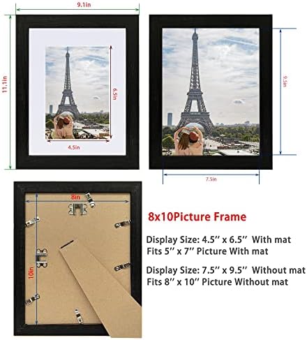 Hongkee 8x10 Picture Frame Set of 4, Made of Real Glass and Rustic Black Wooden Frame, 8 by 10 Photo for Wall or Tabletop - Display Picture 5x7 with Mat or 8x10 Without Mat - Image 2