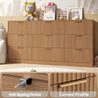 Natural Wood Dresser with 9 Drawer 63" Wide Fluted Dresser for Bedroom丨Long Dresser Modern Chest of Drawers with Gold Handle, Wood TV Stand Storage Organizer for Bedroom, Living Room, Natural Wood - Image 5