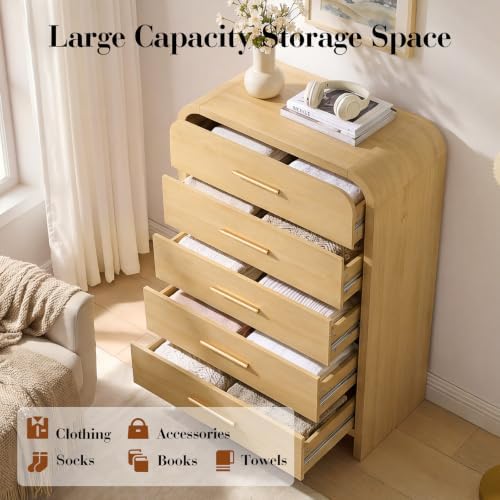 Curved Drawer Dresser for Bedroom with 5 Drawers, 31'' Wide Chest of Drawer - Image 5