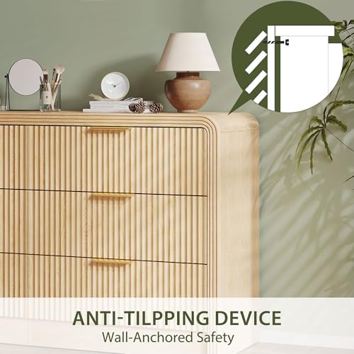 Decofy 55" W Fluted 6-Drawer Dresser for Bedroom,Natural Oak - Image 6