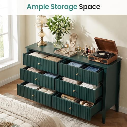 RoyalCraft 6 Drawer Dresser, Fluted Modern Wood Chest of Drawers, Long Dresser for Bedroom TV Stand Storage Cabinet for Living Room, Green - Image 3