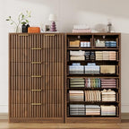 TEENOFN Fluted Dresser for Bedroom with 7 Drawers, 48" Tall Modern Chest of Drawers with Metal Handle, Wooden Dresser TV Stand, Wood Closet Clothes Storage Organizer for Living Room, Hallway, Walnut - Image 6