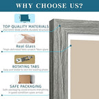 Hongkee 10x10 Picture Frame Set of 4, Made of Glass and Grey Wooden Frame - Display Picture 8x8 with Mat or 10 x 10 Without Mat, 10 by 10 Photo for Wall or Tabletop - Image 6