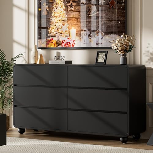 Lulive 6 Drawer Dresser for Bedroom, 55" Wide Chest of Drawers, Black - Image 4