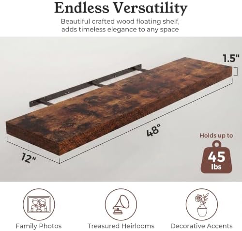 48" Rustic Brown Floating Shelves 12inch Deep Wall Shelf, Set of 1 - Image 2