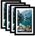 Hongkee 13x19 Picture Frame Set of 4, 13 x 19 Black Wood Style(Mat 11x17) by Hongkee