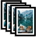 Hongkee 13x19 Picture Frame Set of 4, 13 x 19 Black Wood Style(Mat 11x17) by Hongkee