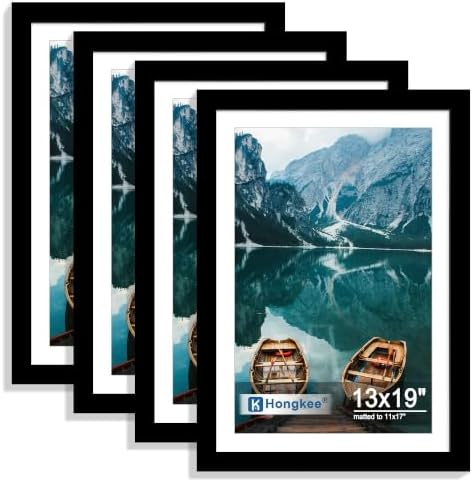 Hongkee 13x19 Picture Frame Set of 4, 13 x 19 Black Wood Style(Mat 11x17) by Hongkee