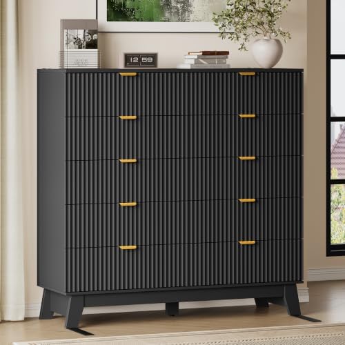 BORNOON 46" Tall Dresser for Bedroom, 10-Drawer Fluted Chest of Drawers, Modern Wood Highboy with Metal Slides and Handles, Anti-Tip Kit, Vertical Clothes Storage Organizer for Apartment, Closet by BORNOON