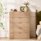 LEYAOYAO Fluted 5 Drawers Dresser for Bedroom, 41" Tall Modern Chest of Drawers with Metal Handle, Curved Profile Design,Natural Wood Drawer Organizer for Bedroom, Living Room, Hallway, Entryway - Image 5