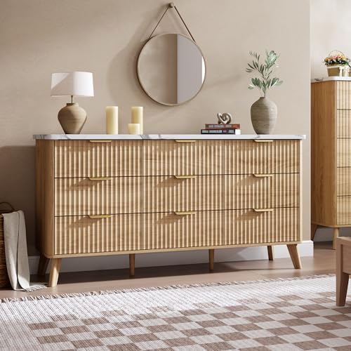 GarveeHome Fluted Dresser for Bedroom with 9 Deep Drawers, Natural Oak - Image 3