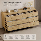 Chrangmay 9 Drawer Dresser,63" Wide Mid Century Modern Chest of Drawers,Wooden Bedroom Drawer Dresser with 9 Storage Drawers for Bedroom, Living Room,with Anti-Tipping Device,Natural - Image 3