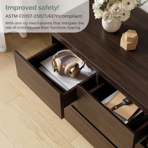 Jocoevol Modern Brown 7 Drawer Dresser for Bedroom, Simply Chest of Drawers, Wood Storage Dresser with Deep Drawers for Living Room Hallway Entryway, Brown - Image 6
