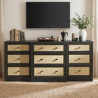9 Drawers Dresser for Bedroom, 63" Wide Rattan Dressers w/Charging Station - Image 5