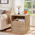 LEYAOYAO Fluted Nightstand Set of 2 with Charging Station,23" Modern Nightstand with Wood Grain Top, 2 Drawer End Table w/Storage, BedsideTable for Bedroom, Living Room, Natural - Image 2