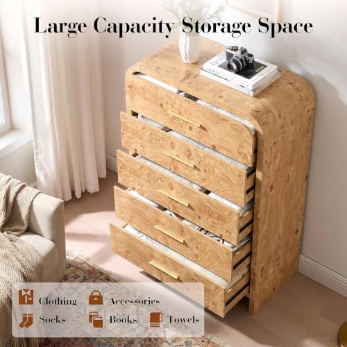 Curved Drawer Dresser for Bedroom with 5 Drawers, 31'' Wide Chest of Drawer - Image 4
