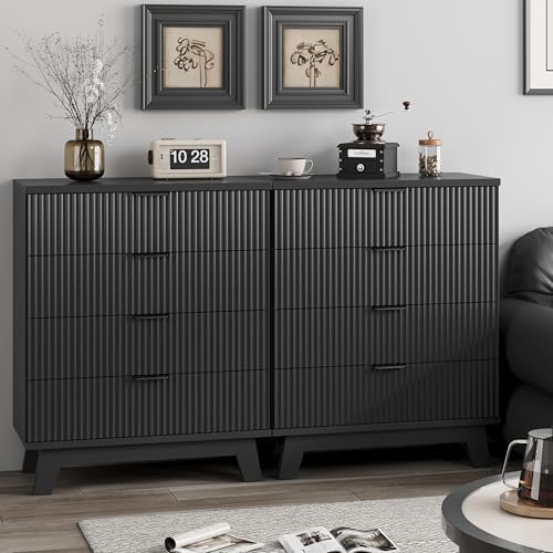 Xixini Fluted Nightstand with 4 Drawers, 31.5" Wide Side Table, Black - Image 7