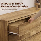 55.1" Wide 6 Drawer Wood Dresser for Bedroom with Legs, Natural Oak - Image 4