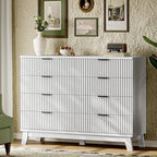 Xixini Fluted Dresser with 8 Drawers, 54" Wide Modern Chest of Drawers with Metal Handle, Wooden Dresser TV Stand, Wood Closet Clothes Storage Organizer for Bedroom, Living Room, Hallway, Solid White - Image 3