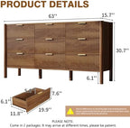CHUWELL 63" Fluted Walnut 9 Drawer Dresser for Bedroom with Solid Wood Legs - Image 2