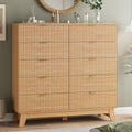 Fluted Dresser for Bedroom with 10 Drawers, 48" Wide Modern Chest of Drawers with Metal Handle, Wooden Dresser TV Stand, Wood Closet Clothes Storage Organizer for Living Room, Hallway, Natural Oak by Xixini