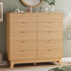 Fluted Dresser for Bedroom with 10 Drawers, 48" Wide Modern Chest of Drawers with Metal Handle, Wooden Dresser TV Stand, Wood Closet Clothes Storage Organizer for Living Room, Hallway, Natural Oak by Xixini