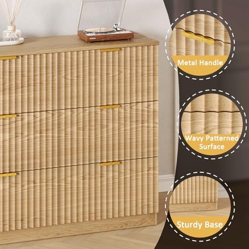 60.3" Wide Fluted 9 Drawer Dresser for Bedroom, Natural - Image 4