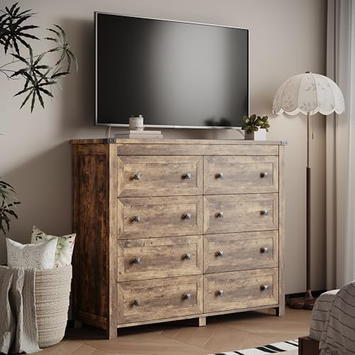 Xixini 47.2" Wide 8-Drawer Farmhouse Dresser for Bedroom, Brown - Image 6
