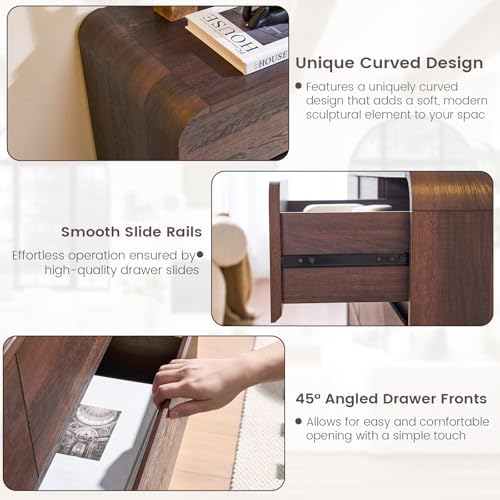 Standifurno Walnut 6 Drawer Dresser, Curved Chest of Drawers for Bedroom, 47 Inch Wide Dresser with Deep Drawers for Clothes, Modern Drawer Closet for Bedroom, Living Rooms, Offices, Entryways - Image 6