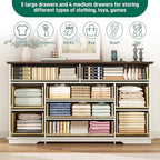 jiteentarou Farmhouse 9 Drawer Dresser for Bedroom,63” Wood Dresser & Chest of Drawers with Power Outlets,Large & Wide Dressers for Bedroom,Tall Storage Dresser Organizer(White) - Image 5