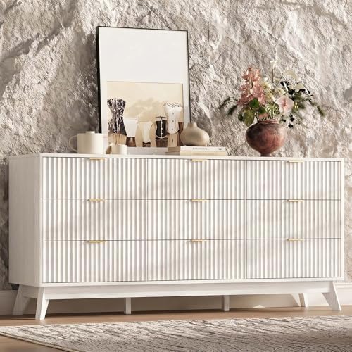 63" Wide Fluted 9 Drawers Dresser for Bedroom,Curved Edge,White - Image 7