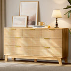 Xixini Fluted Dresser with 7 Drawers, 58" Wide Modern Chest of Drawers with Metal Handle, Wooden Dresser TV Stand, Wood Closet Clothes Storage Organizer for Bedroom, Living Room, Hallway, Natural Oak - Image 3