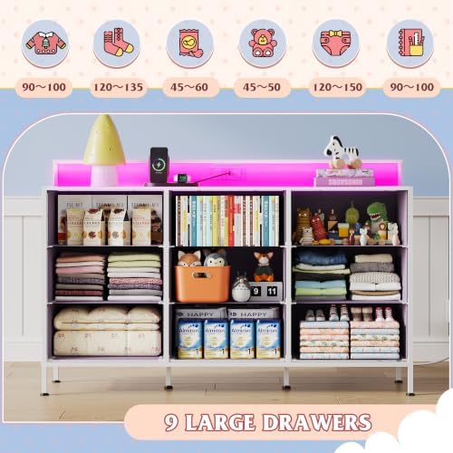 WLIVE Dresser TV Stand with LED Lights & Power Outlets for 55 Inch TV, Pink - Image 6