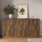 Walnut 9 Drawer Dresser for Bedroom, 63" Wide Modern Fluted Chest of Drawers, Wooden Dresser with Gold Metal Handles, Mid Century Large Dresser TV Stand for Living Room Hallway - Image 6