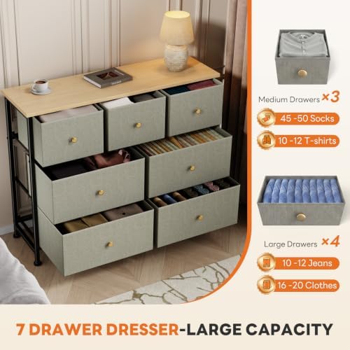 Sweetcrispy 7 Drawer Dresser for Bedroom Storage with Fabric Bin, Ink Green - Image 5